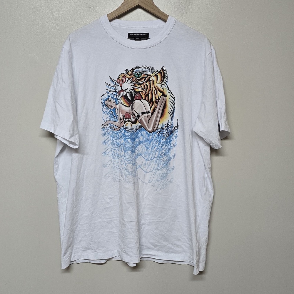 Cult Of Individuality Lucky Bastard Mens Size XXL White Graphic Print T Shirt